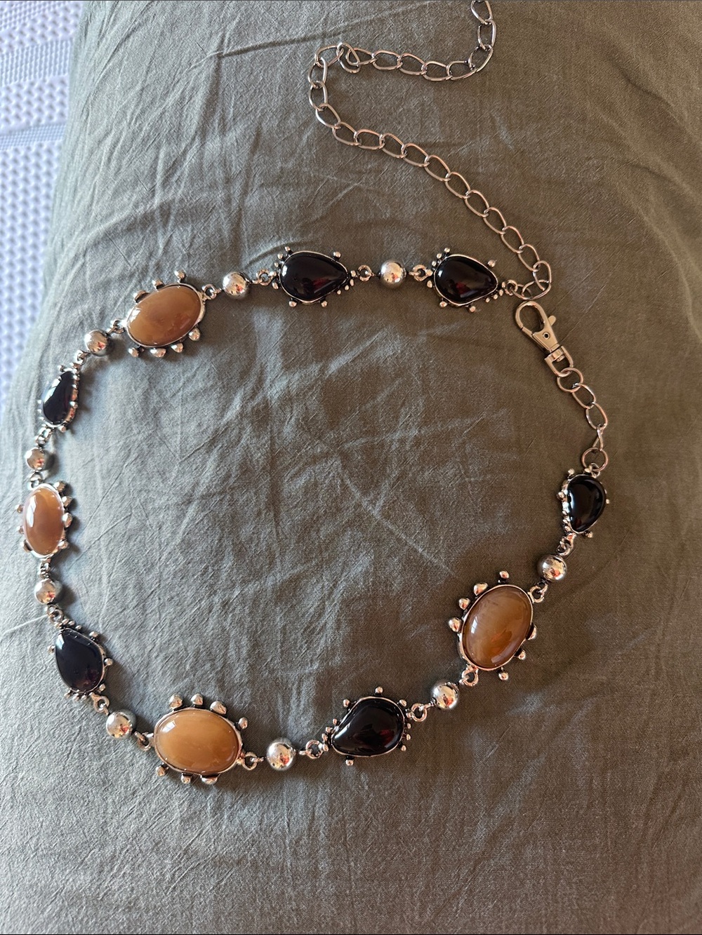 Silver chain belt with stones